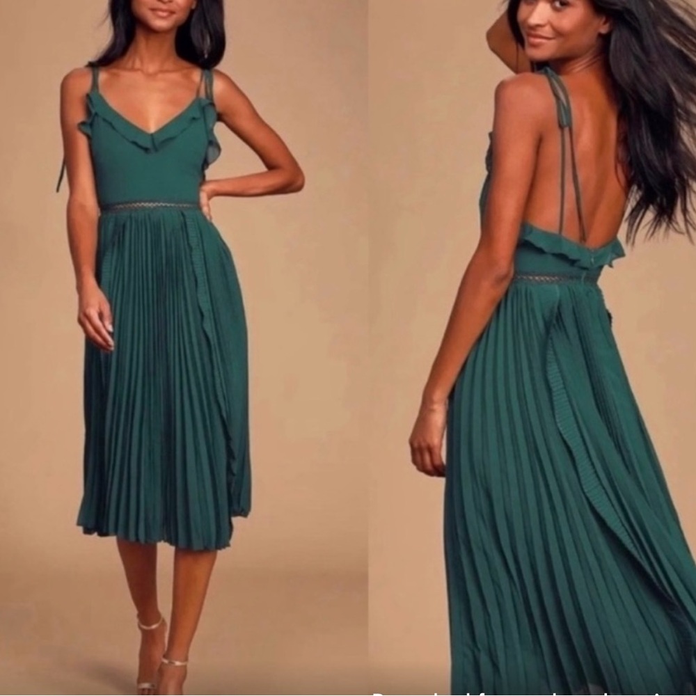 Lulu's Green Pleated Backless Sundress
